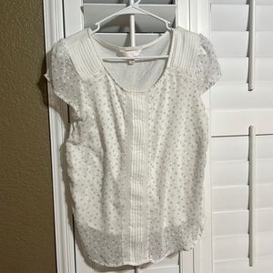 Lauren Conrad Woman’s Blouse Top Short Sleeve Size Medium White Polka Dot